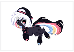 Size: 996x692 | Tagged: safe, artist:little-sketches, derpibooru import, oc, oc only, oc:dai, earth pony, pony, backwards ballcap, baseball cap, cap, chibi, female, hat, heterochromia, mare, simple background, solo, white background