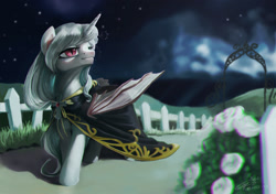 Size: 2953x2079 | Tagged: safe, artist:louislithium, derpibooru import, oc, oc only, alicorn, bat pony, pony, alicorn oc, bat pony oc, clothes, commission, female, fence, flower, mare, night, rose, signature, slit eyes, solo