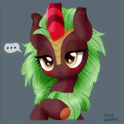 Size: 1600x1600 | Tagged: safe, artist:fromamida, derpibooru import, edit, editor:the dreaded, cinder glow, summer flare, kirin, sounds of silence, ..., blushing, cute, female, gray background, lidded eyes, simple background, solo