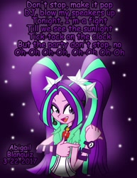 Size: 2550x3300 | Tagged: safe, artist:kova360, derpibooru import, aria blaze, equestria girls, abstract background, date, kesha, lyrics, solo, song reference, text, tik tok