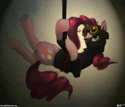 Size: 2104x1800 | Tagged: safe, artist:tarantad0, derpibooru import, pinkie pie, earth pony, pony, the crystal empire, spoiler:s03, female, mare, night vision goggles, pinkie spy, rope, sneaking, solo