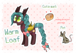 Size: 1024x720 | Tagged: safe, artist:kaikururu, derpibooru import, oc, oc only, oc:warm loaf, bat pony, pony, bat pony oc, bow, braid, braided tail, bread, food, hair bow, happy, reference sheet, simple background, slit eyes, smiling, solo, tail bow, transparent background