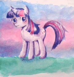 Size: 1227x1280 | Tagged: safe, artist:jnab, derpibooru import, twilight sparkle, unicorn twilight, pony, unicorn, female, mare, solo, traditional art, watercolor painting