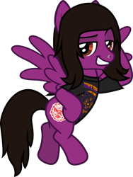 Size: 1028x1370 | Tagged: safe, artist:lightningbolt, derpibooru exclusive, derpibooru import, pegasus, pony, .svg available, clothes, dreamworks face, flying, grin, hair over one eye, hoof on hip, looking at you, male, nose piercing, pierce the veil, piercing, ponified, raised eyebrow, shirt, simple background, smiling, smug, solo, spread wings, stallion, svg, t-shirt, transparent background, vector, vic fuentes, wings