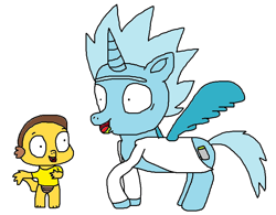 Size: 806x628 | Tagged: safe, artist:logan jones, derpibooru import, alicorn, dragon, pony, dragonified, male, morty smith, ponified, rick and morty, rick sanchez, species swap