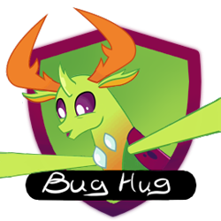 Size: 270x270 | Tagged: safe, derpibooru import, thorax, changedling, changeling, badge, happy, hug, king thorax, mlpforums, open mouth, solo