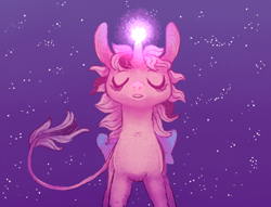 Size: 656x500 | Tagged: safe, artist:winkout, derpibooru import, twilight, classical unicorn, pony, unicorn, g1, bow, cloven hooves, eyes closed, leonine tail, night, stars, tail bow, teleportation, unshorn fetlocks, winking out