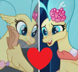 Size: 1209x1119 | Tagged: safe, derpibooru import, edit, edited screencap, screencap, princess skystar, classical hippogriff, hippogriff, seapony (g4), my little pony: the movie, cropped, female, heart, lesbian, self ponidox, selfcest, shipping, shipping domino, skysky