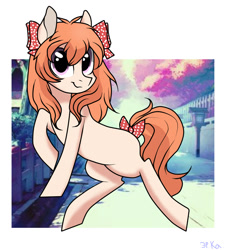 Size: 1015x1105 | Tagged: safe, artist:kilka-chan-yana, derpibooru import, oc, oc only, earth pony, pony, bow, hair bow, smiling, solo, tail bow