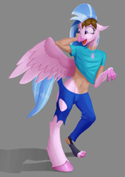 Size: 2480x3508 | Tagged: safe, artist:settop, derpibooru import, silverstream, hippogriff, human, human to hippogriff, male to female, rule 63, solo, transformation, transgender transformation