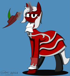 Size: 1839x1999 | Tagged: safe, artist:derpanater, derpibooru import, oc, oc:red steel, pony, fallout equestria, fallout equestria: dance of the orthrus, boots, clothes, dress, fanfic art, hat, pirate, shoes, solo