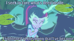 Size: 1200x675 | Tagged: safe, derpibooru import, edit, edited screencap, editor:scrounge, screencap, midnight sparkle, sci-twi, twilight sparkle, equestria girls, legend of everfree, africa, africa (song), caption, image macro, impact font, solo, song reference, text, toto (band)