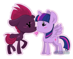 Size: 700x564 | Tagged: safe, artist:eevachu, derpibooru import, tempest shadow, twilight sparkle, twilight sparkle (alicorn), alicorn, pony, unicorn, my little pony: the movie, broken horn, chibi, eye scar, female, horn, lesbian, scar, shipping, simple background, tempestlight, transparent background