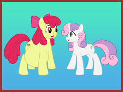 Size: 1139x857 | Tagged: safe, artist:catross, derpibooru exclusive, derpibooru import, apple bloom, sweetie belle, pony, alternate cutie mark, female, older, older apple bloom, older sweetie belle, pregnant