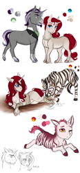 Size: 2000x4319 | Tagged: safe, artist:askbubblelee, derpibooru import, oc, oc only, oc:golden letter, oc:impala lily, oc:sadik, hybrid, pony, unicorn, zebra, zony, baby, baby pony, bandage, beard, facial hair, female, foal, implied infidelity, male, mare, one eye closed, smiling, stallion