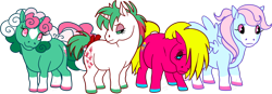 Size: 1280x447 | Tagged: safe, artist:conphettey, derpibooru import, fizzy, gusty, shady, wind whistler, pony, g1, my little pony 'n friends, mish mash melee, simple background, transparent background