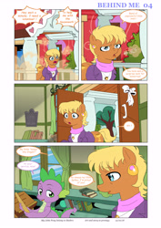 Size: 6197x8760 | Tagged: safe, artist:jeremy3, derpibooru import, ms. harshwhinny, spike, dragon, earth pony, pony, comic:behind me, absurd resolution, alternate universe, book, comic, duo, ponyville, ponyville schoolhouse