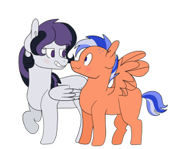 Size: 1024x890 | Tagged: safe, artist:lazyy-llama, derpibooru import, oc, oc only, oc:night valley, oc:orange soda, pegasus, pony, female, height difference, kindverse, magical gay spawn, male, offspring, offspring's offspring, parent:oc:dusk star, parent:oc:firework, parent:oc:moonstone, parent:oc:velvet shade, simple background, straight, transparent background