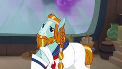 Size: 1280x720 | Tagged: safe, derpibooru import, screencap, rockhoof, earth pony, pony, a rockhoof and a hard place, beard, braid, clothes, facial hair, male, moustache, sailor uniform, solo, stallion, uniform