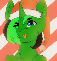 Size: 6667x7083 | Tagged: safe, derpibooru import, pony, absurd resolution, bust, chest fluff, christmas, commission, hat, holiday, portrait, santa hat, solo, tongue out