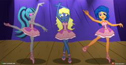 Size: 6000x3090 | Tagged: safe, artist:dieart77, derpibooru import, oc, oc:azure/sapphire, oc:cold front, oc:disty, equestria girls, armpits, ballerinas, crossdressing, femboy, male, ocs everywhere, tutus