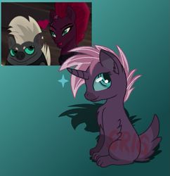 Size: 611x631 | Tagged: safe, artist:superrosey16, derpibooru import, oc, oc:sugar rush, hybrid, my little pony: the movie, gradient background, grubbest, interspecies offspring, offspring, parent:grubber, parent:tempest shadow, parents:grubbest, watermark