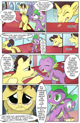 Size: 1800x2740 | Tagged: safe, artist:candyclumsy, derpibooru import, discord, spike, oc, oc:tommy the human, alicorn, human, pony, comic:fusing the fusions, comic:tommy finds home, alicorn oc, alicornified, child, comic, commissioner:bigonionbean, concerned, crying, cute, cutie mark, dialogue, falling, foal, fusion, human oc, human to pony, innocent, pain, ponified, race swap, sad, scared, tail, transformed, tripping, writer:bigonionbean