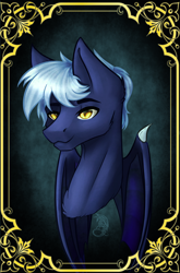 Size: 2000x3023 | Tagged: safe, artist:kassandravuds, derpibooru import, oc, oc:sagittarius, bat pony, pony, bust, portrait, solo