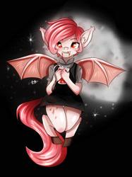 Size: 1280x1707 | Tagged: safe, artist:lucaaegus, derpibooru import, oc, bat pony, vampire, bat pony oc, bat tag, bat wings, bitten, blood, blood bag, pink, wings