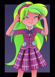 Size: 2480x3507 | Tagged: safe, artist:lavenderrain24, derpibooru import, lemon zest, equestria girls, clothes, crystal prep academy uniform, cute, eyes closed, headphones, school uniform, smiling, solo, zestabetes