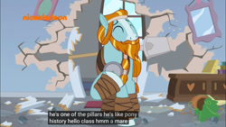 Size: 1366x768 | Tagged: safe, derpibooru import, screencap, rockhoof, a rockhoof and a hard place, meme, nickelodeon, rockhoof's shovel, youtube caption