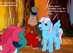 Size: 551x404 | Tagged: safe, derpibooru import, edit, edited screencap, screencap, fizzy, wind whistler, pegasus, pony, g1, my little pony 'n friends, cropped, dell dweller, dialogue, female, hat, male, mare, mish mash melee