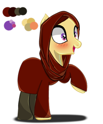 Size: 817x977 | Tagged: safe, artist:mlppunkgirl-kun, derpibooru import, oc, oc only, adoptable, blushing, clothes, female, hijab, islam, mare, pants, simple background, smiling, solo, transparent background
