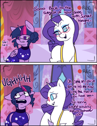 Size: 1280x1656 | Tagged: safe, artist:nichroniclesvsart, derpibooru import, rarity, sci-twi, twilight sparkle, twilight sparkle (alicorn), alicorn, pony, unicorn, series:princess sciset, camera shot, clothes, dress, female, glasses, implied lesbian, implied scitwishimmer, implied shipping, implied sunset shimmer, mare, measuring tape, missing cutie mark, scitwilicorn