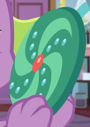 Size: 396x558 | Tagged: safe, derpibooru import, screencap, spike, spike the regular dog, dog, better together, equestria girls, reboxing with spike!, cropped, fabulous fido's faberge flying disk, object, paws