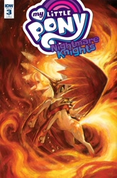 Size: 1054x1600 | Tagged: safe, artist:jennifer l. meyer, derpibooru import, idw, daybreaker, alicorn, nightmare knights, spoiler:comic, spoiler:comicnightmareknights03, badass, comic cover, cover, cover art, female, fire, jewelry, mare, regalia, solo