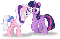 Size: 4649x3000 | Tagged: safe, artist:cyberapple456, derpibooru exclusive, derpibooru import, twilight, twilight sparkle, twilight sparkle (alicorn), alicorn, g1, 35th anniversary, g1 to g4, generation leap, looking at each other, show accurate, simple background, surprised, transparent background, vector