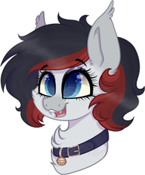 Size: 915x1098 | Tagged: safe, artist:_spacemonkeyz_, derpibooru import, oc, oc only, oc:constance, bat pony, pony, bell, bell collar, bust, collar, female, mare, portrait, simple background, solo, transparent background