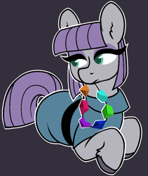 Size: 836x990 | Tagged: safe, artist:/d/non, derpibooru import, maud pie, earth pony, pony, black background, cute, female, lying down, mare, maudabetes, prone, rock candy, rock candy necklace, simple background, solo, unshorn fetlocks