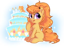 Size: 1400x1050 | Tagged: safe, artist:colorfulcolor233, derpibooru import, oc, oc only, earth pony, pony, blank flank, cake, candle, chest fluff, female, food, looking back, mare, ponytail, simple background, solo, tongue out