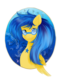 Size: 888x1200 | Tagged: safe, artist:silversthreads, derpibooru import, oc, oc only, oc:soundful symphony, pegasus, pony, bust, glasses, portrait, simple background, solo, transparent background