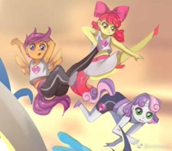 Size: 500x438 | Tagged: safe, artist:animesoul, derpibooru import, apple bloom, scootaloo, sweetie belle, equestria girls, armpits, bow, cutie mark crusaders, female, horned humanization, trio, winged humanization, wings