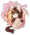 Size: 1000x1167 | Tagged: safe, artist:kseniyart, derpibooru import, oc, oc only, oc:cinnamon fawn, pony, snake, unicorn, brown hair, cherry blossoms, chibi, female, flower, flower blossom, glasses, green eyes, heart eyes, long hair, mare, one eye closed, ponysona, sakura tree, simple background, sitting, smiling, solo, transparent background, tree, wingding eyes, wink