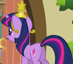 Size: 814x720 | Tagged: safe, derpibooru import, screencap, twilight sparkle, unicorn twilight, pony, unicorn, keep calm and flutter on, big crown thingy, cropped, element of magic, female, jewelry, mare, plot, regalia, solo