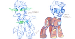 Size: 1200x623 | Tagged: safe, artist:nanook123, derpibooru import, pony, crossover, doctor strange, iron man, ponified, tony stark