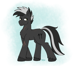 Size: 1481x1311 | Tagged: safe, artist:dyonys, derpibooru import, oc, oc only, oc:grey iron, earth pony, pony, fluffy, male, scar, solo, stallion