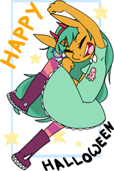 Size: 1279x1920 | Tagged: safe, artist:kryptchild, derpibooru import, snails, anthro, boots, clothes, cosplay, costume, crossdressing, crossover, dress, glitter shell, halloween, halloween costume, holiday, male, shoes, socks, solo, star butterfly, star vs the forces of evil