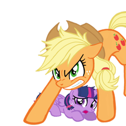 Size: 1024x1024 | Tagged: safe, artist:akira himekawa, artist:turnaboutart, derpibooru import, edit, applejack, twilight sparkle, twilight sparkle (alicorn), alicorn, earth pony, pony, fanfic:mama applejack, age regression, alternate universe, angry, applejack's hat, base used, cowboy hat, female, filly, freckles, hairband, hat, mama applejack, mama bear, mommajack, mother and child, mother and daughter, parent and child, protecting, scared, simple background, transparent background, younger