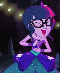 Size: 776x948 | Tagged: safe, derpibooru import, screencap, sci-twi, twilight sparkle, equestria girls, legend of everfree, legend of everfree - bloopers, bare shoulders, blooper, cropped, crying, crystal gala, crystal gala dress, female, laughing, reaction image, sleeveless, solo, strapless, tears of laughter, xd, 😂