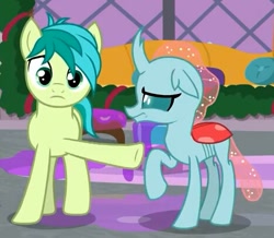 Size: 467x408 | Tagged: safe, derpibooru import, screencap, ocellus, sandbar, changedling, changeling, the hearth's warming club, accusation, ocellus is not amused, pointing